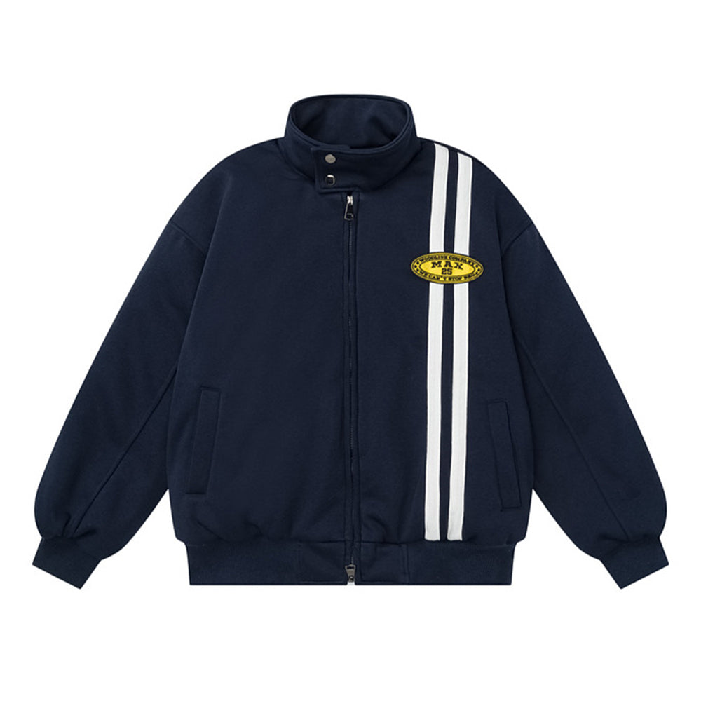 Embroidered striped stand-up collar coat