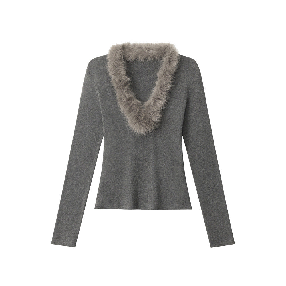 V-neck fur collar top (women's)