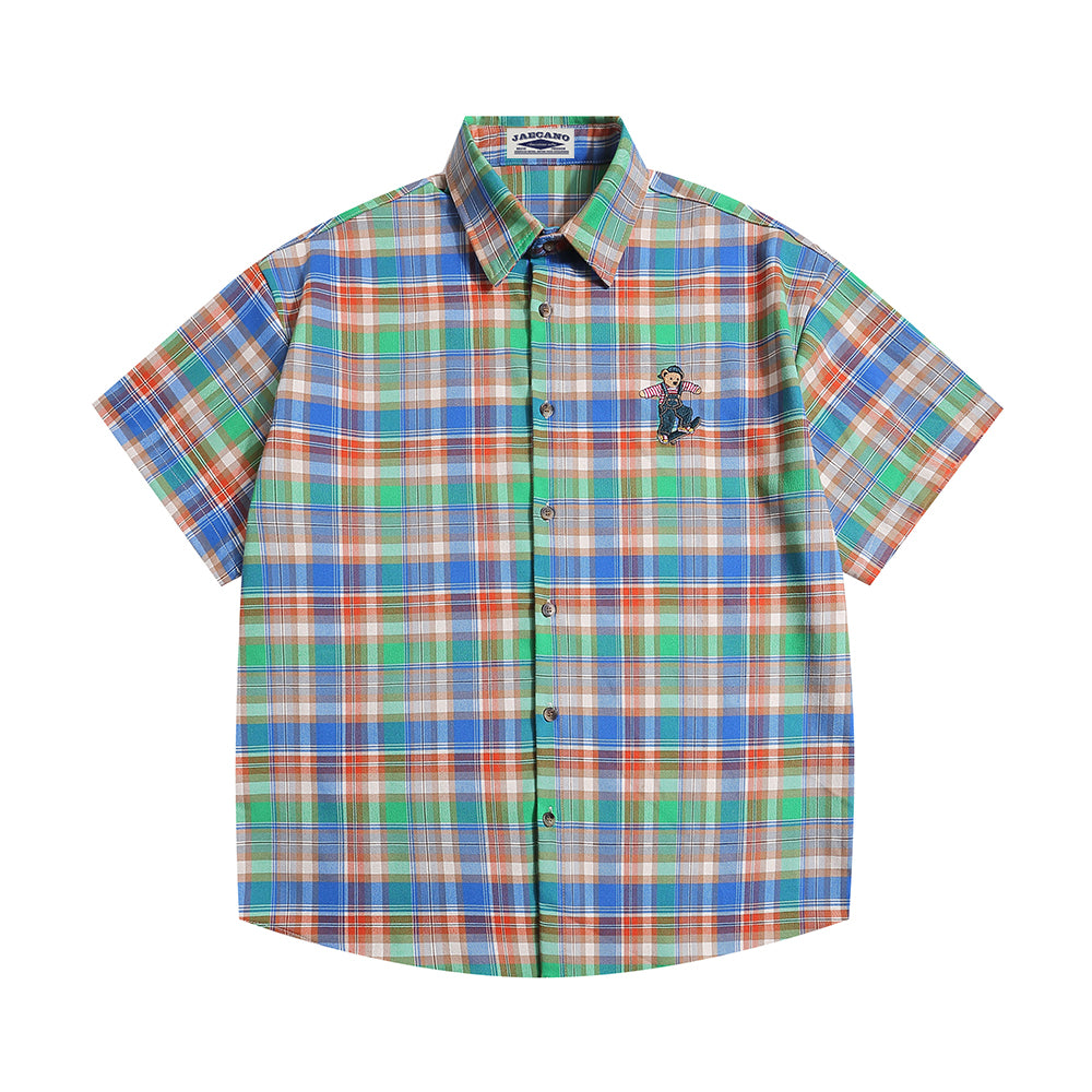 American retro contrast plaid shirt