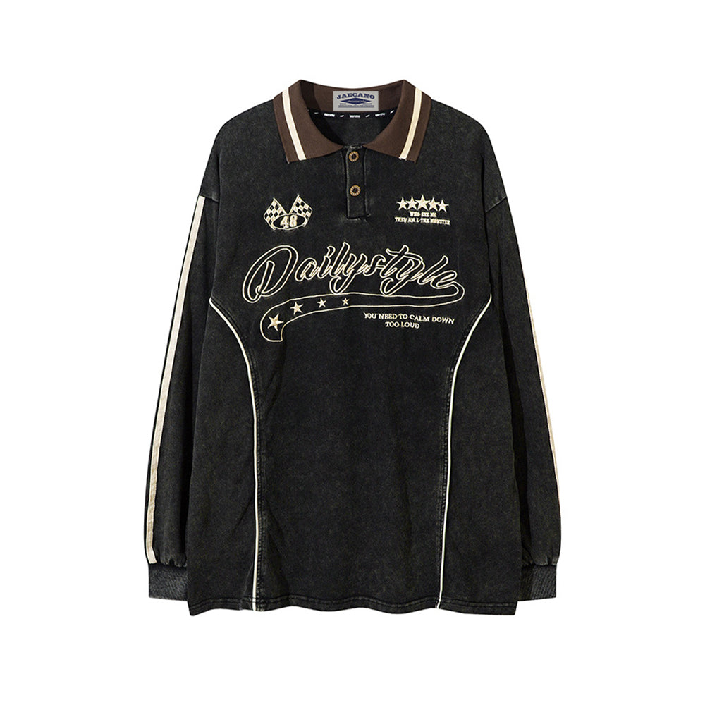 Retro distressed patchwork embroidered long sleeves