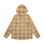 做舊撞色格子連帽襯衫