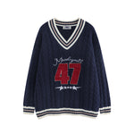 復古撞色套頭毛衣