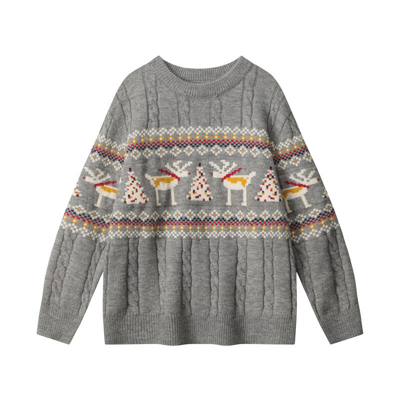 Retro crew neck knitted sweater