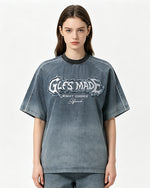 Retro washed denim short-sleeved shirt