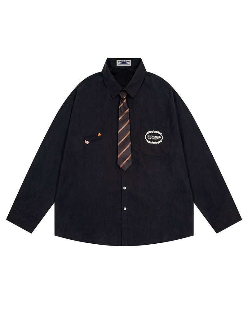 Casual Embroidered Long-Sleeved Shirt