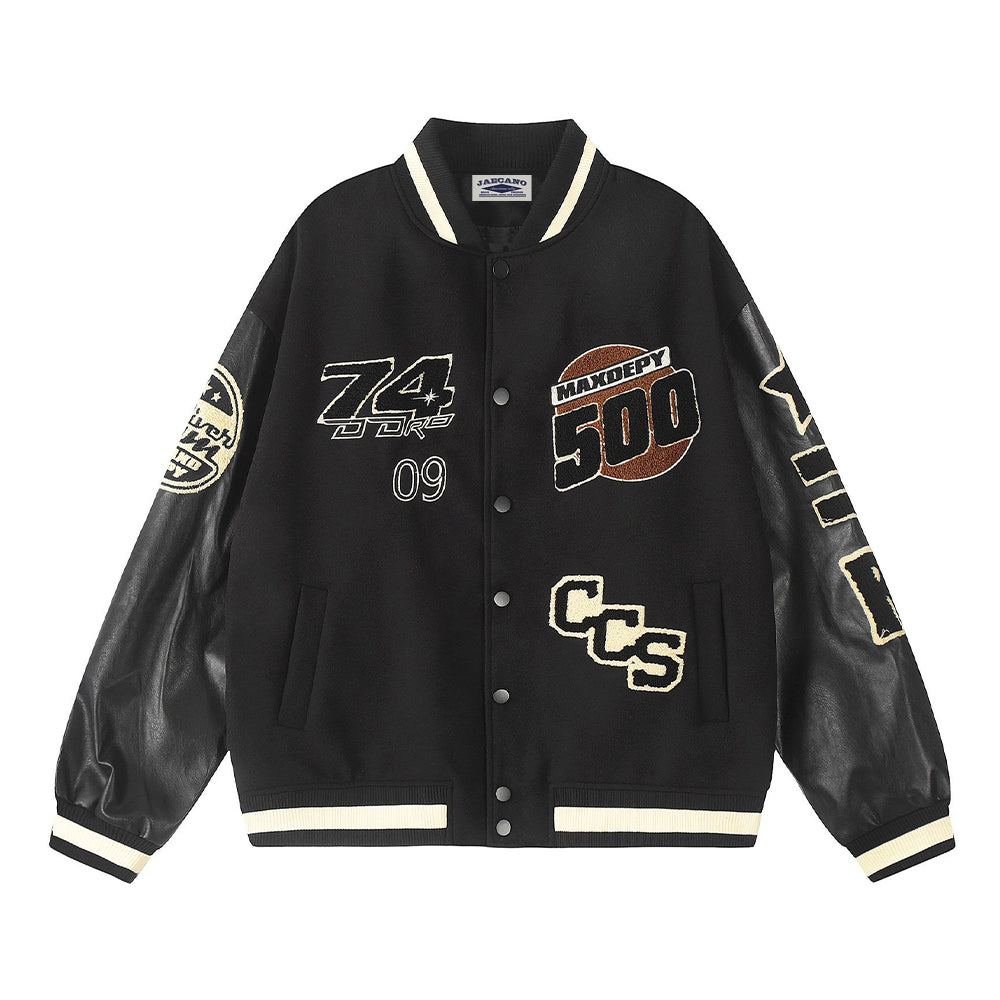 vintage letter embroidered contrast jacket