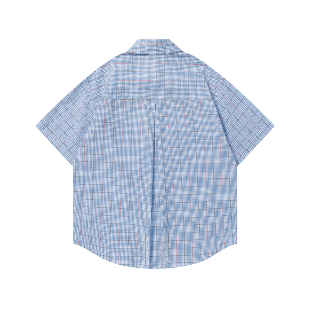 復古格紋短袖襯衫