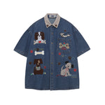 Cute color-block denim short-sleeves