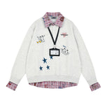 Cute cat embroidery fake two-piece sweatshirt