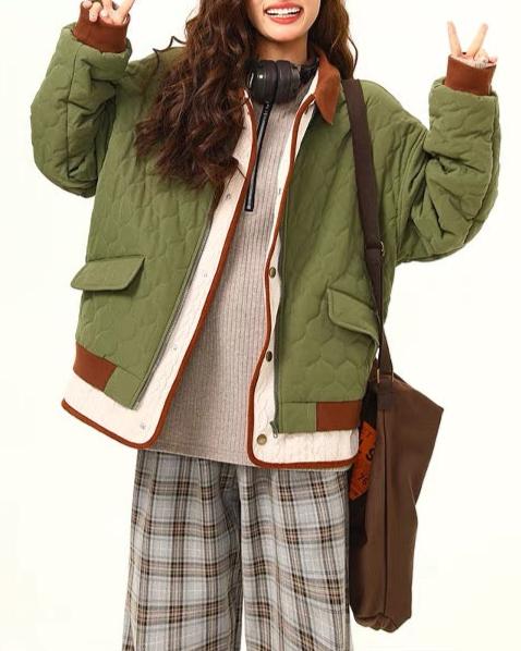 Retro contrast color patchwork cotton jacket