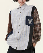 復古拼接撞色條紋襯衫