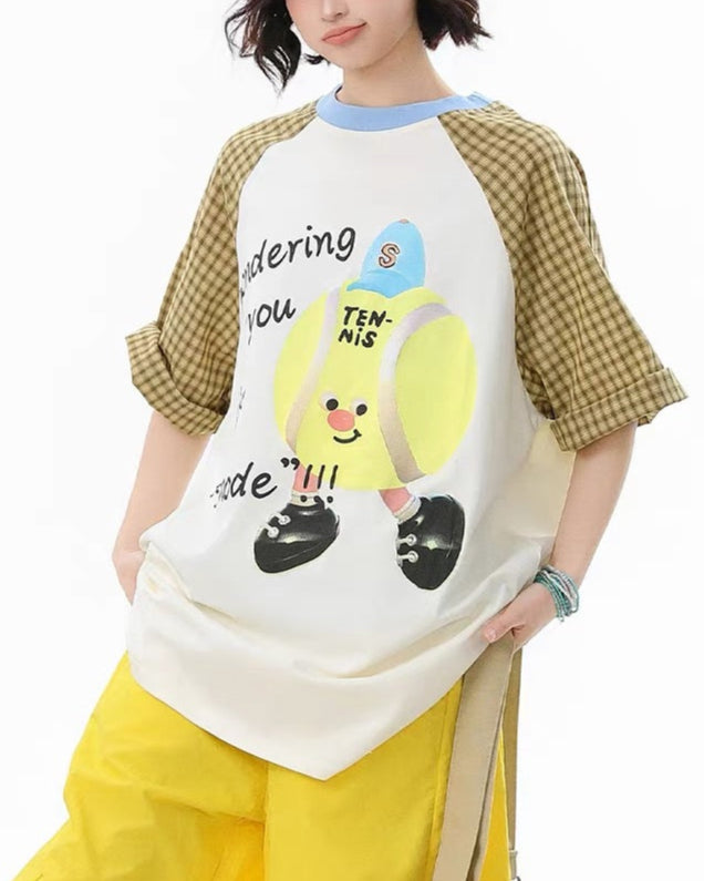 Plaid cartoon short sleeves