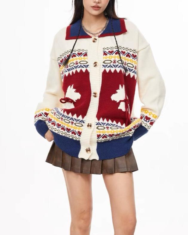 Christmas jacquard contrast sweater jacket