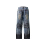Distressed straight jeans