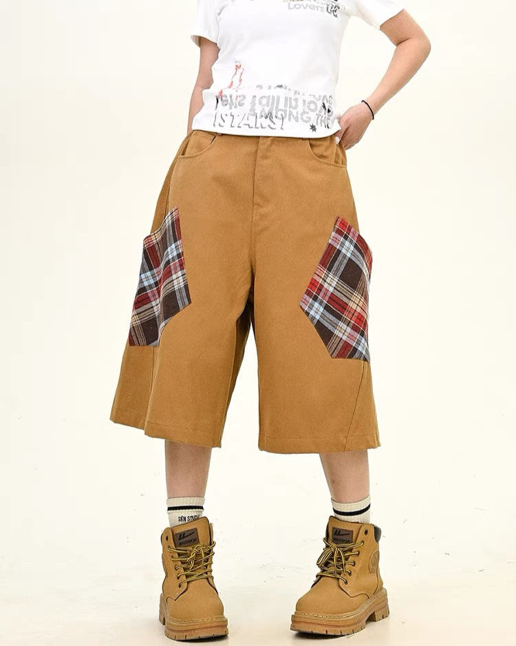 Simple patchwork plaid shorts