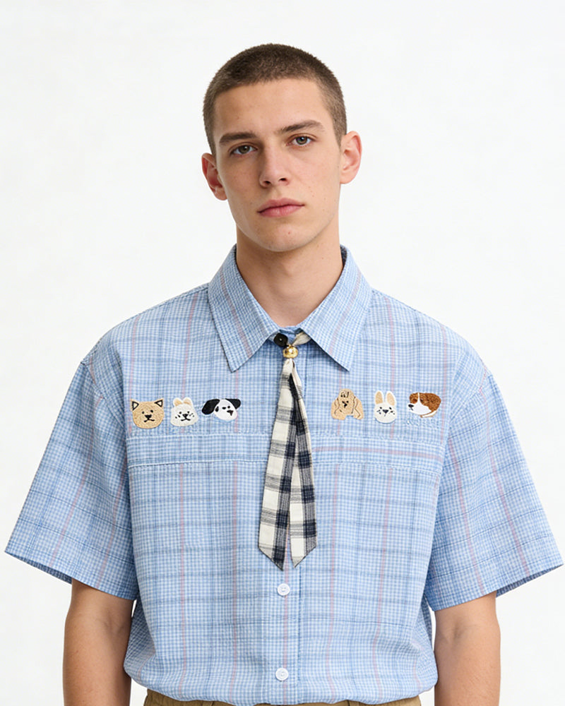 復古格紋短袖襯衫