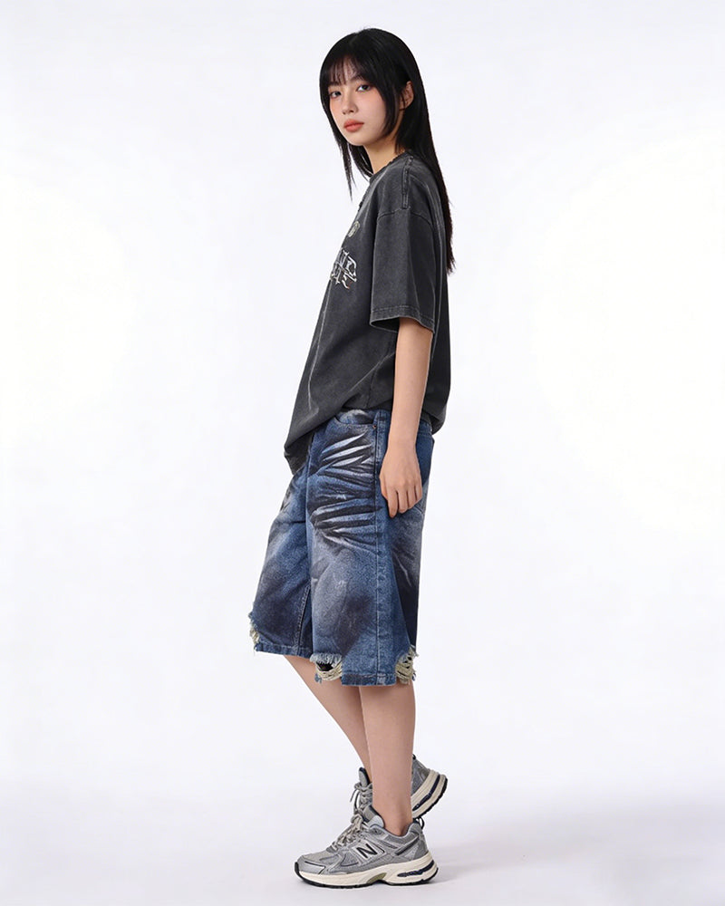 做舊破洞牛仔短褲