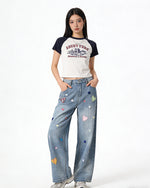 Embroidered Distressed Jeans