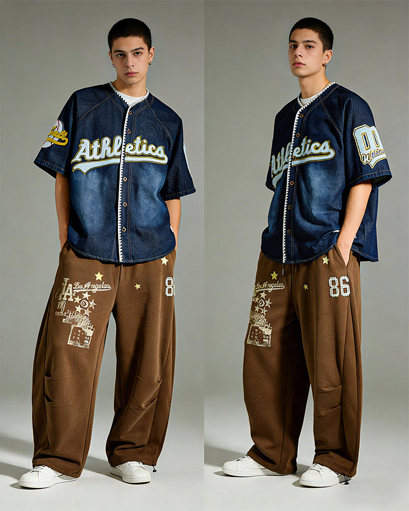 復古牛仔短袖襯衫