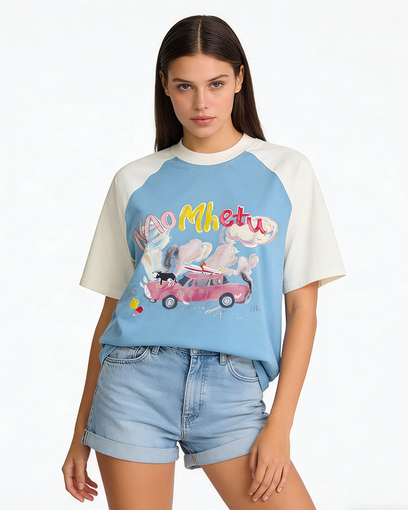 콘트라스트 컬러 라글런 반팔