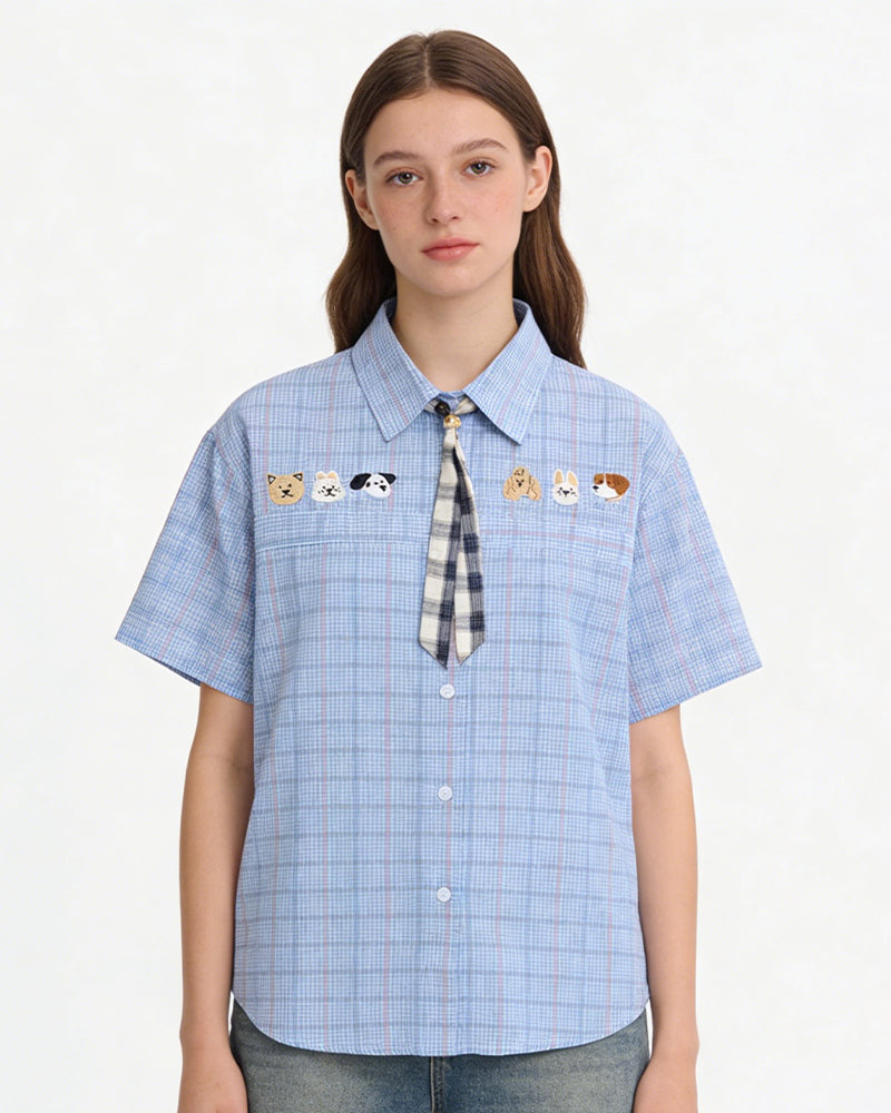 復古格紋短袖襯衫