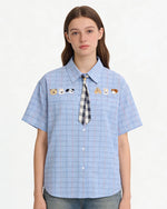 復古格紋短袖襯衫