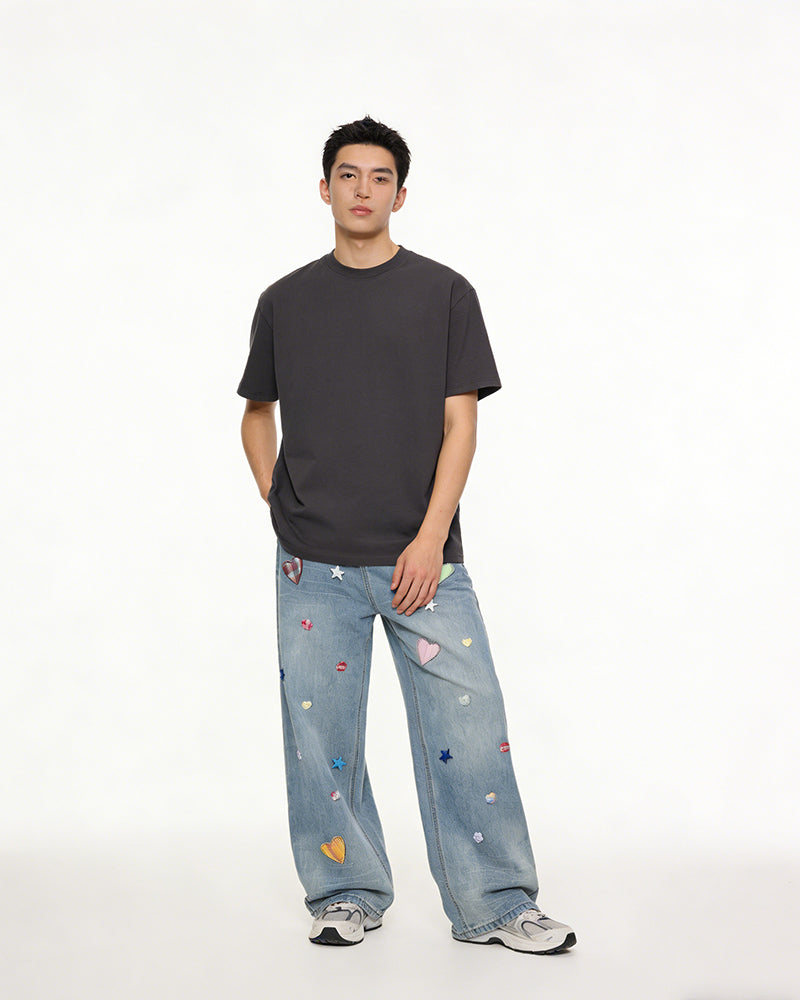 Embroidered Distressed Jeans