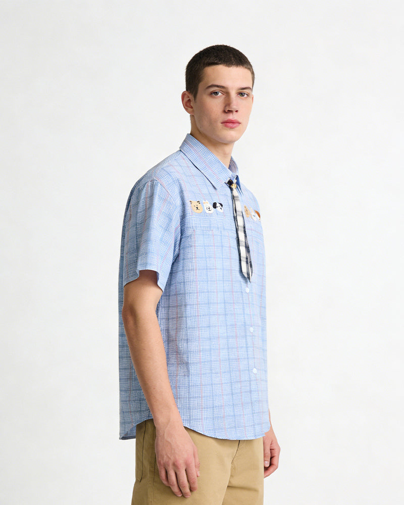 復古格紋短袖襯衫