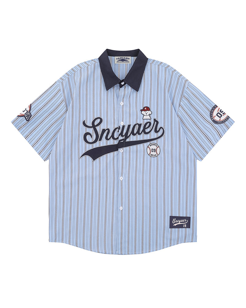 레트로 세로줄무늬 반팔셔츠