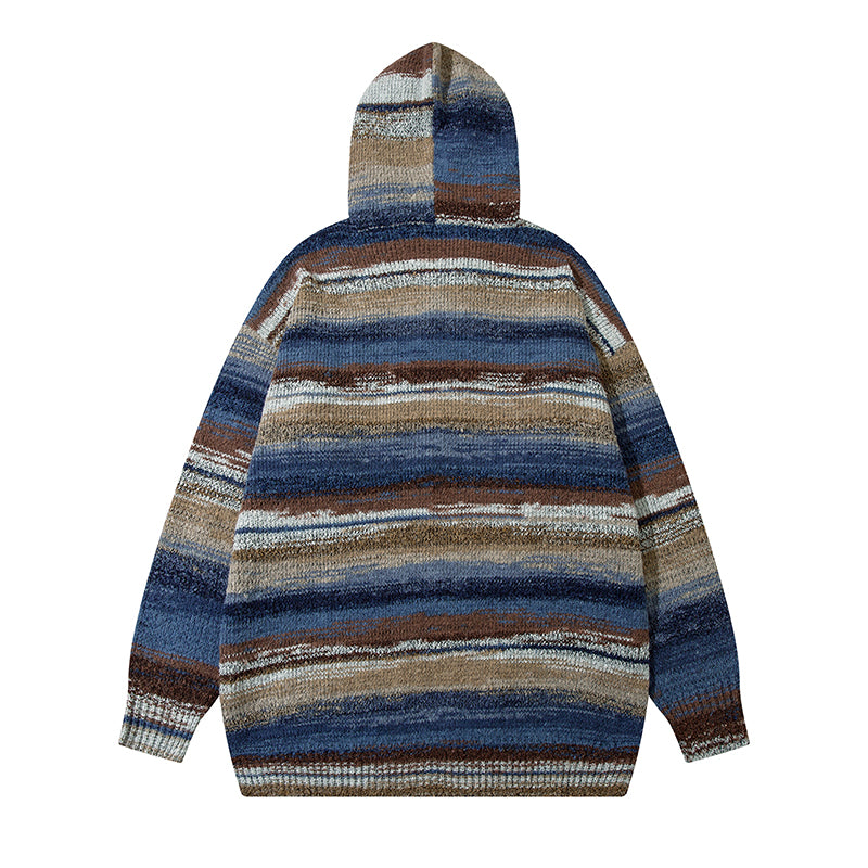 retro striped hooded cardigan 