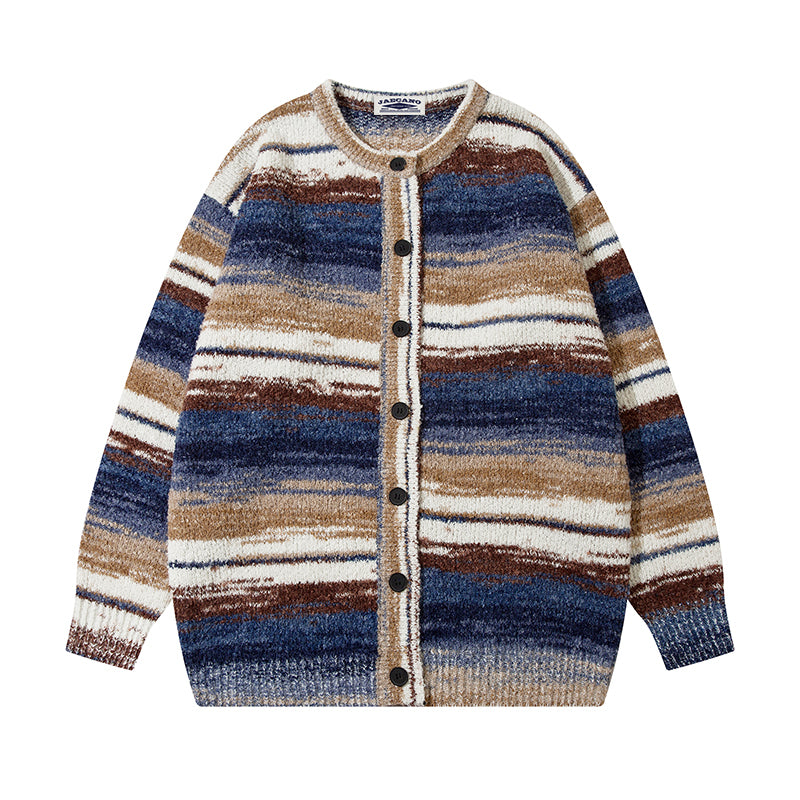 Retro striped crew neck cardigan 