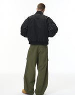 Casual stand-up collar plaid color-blocked baseball jacket