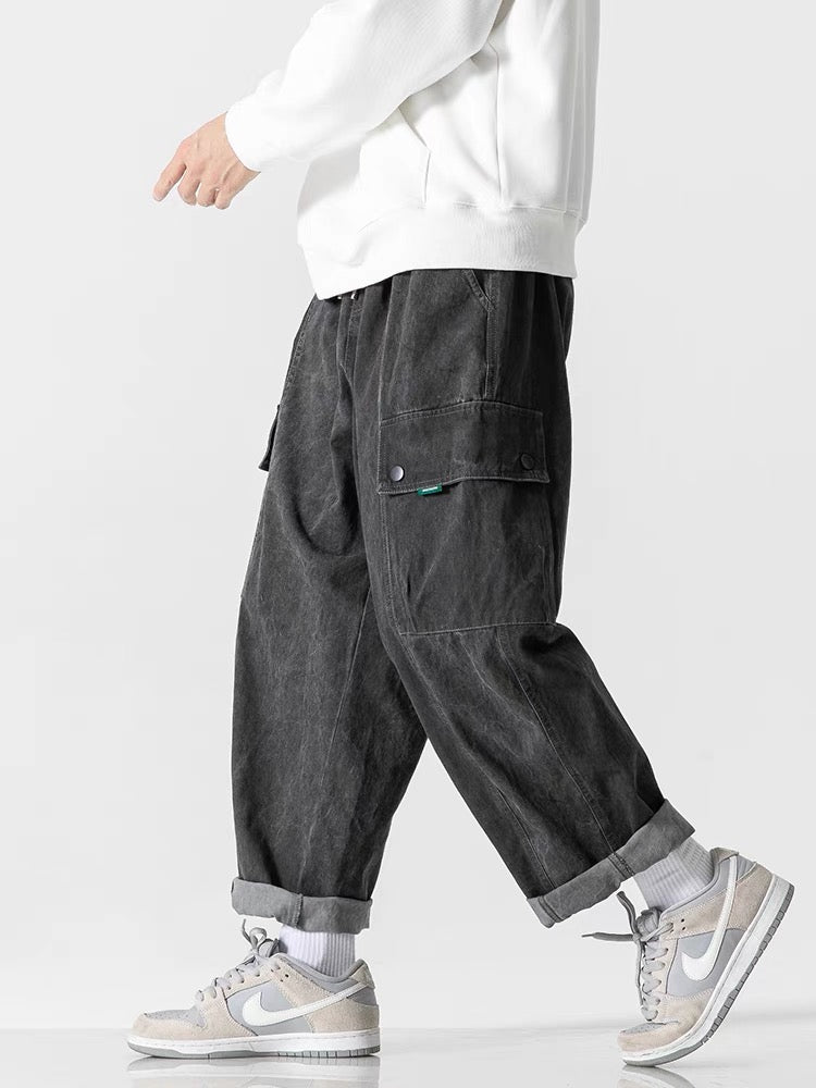 casual distressed multi-pocket trousers