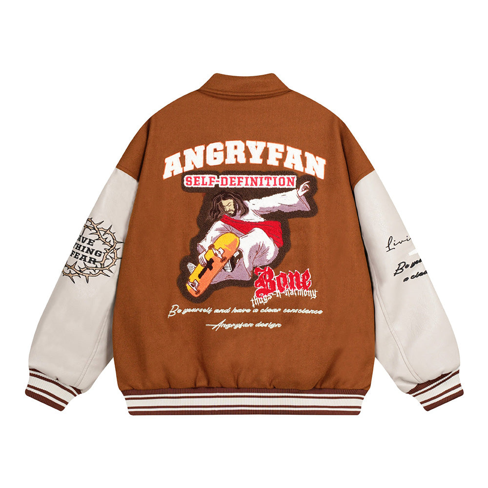 Embroidered patchwork baseball jacket