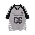 Contrast color stitching three stripe short sleeves