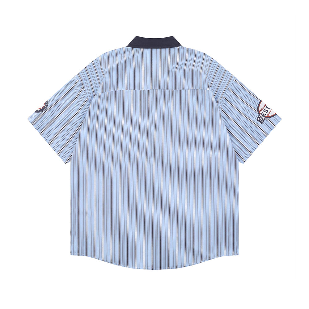 Retro vertical striped short-sleeved shirt