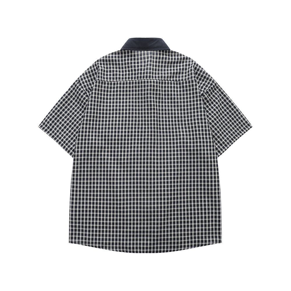 復古格紋短袖襯衫