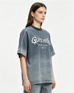 Retro washed denim short-sleeved shirt
