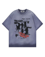 물감 튀김 무늬가 있는 빈티지 스타일의 반팔 셔츠