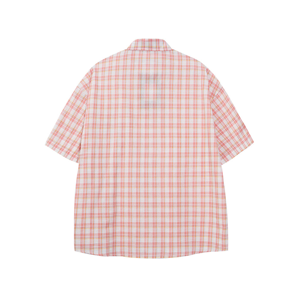 Plaid embroidered short-sleeved shirt