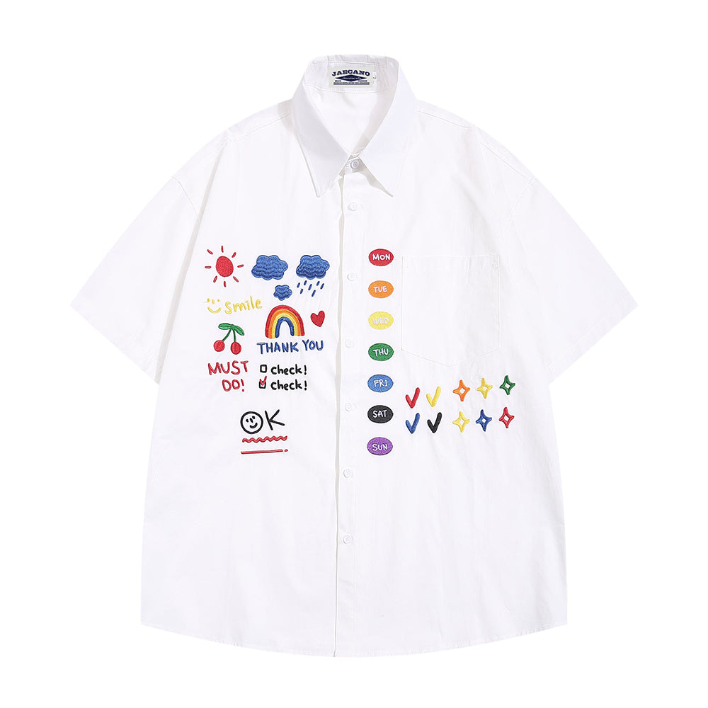 Retro fun cartoon embroidered shirt 