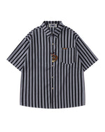 Vertical striped necklace short-sleeved shirt