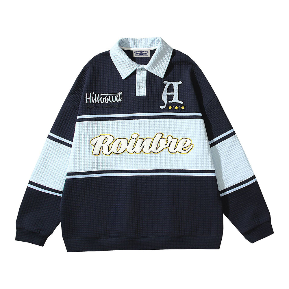 American retro sports patchwork lapel sweatshirt