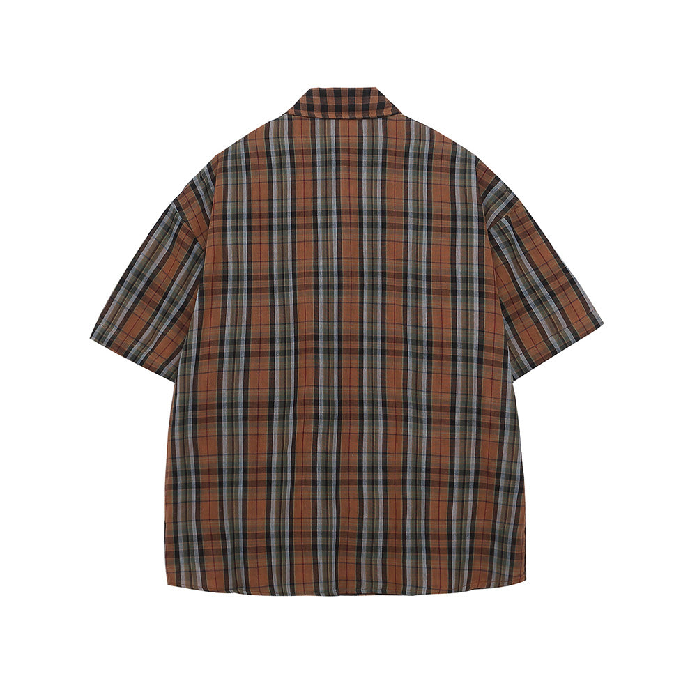 Heart Embroidered Plaid Short Sleeve Shirt