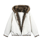 Hooded cotton-padded jacket with fur collar