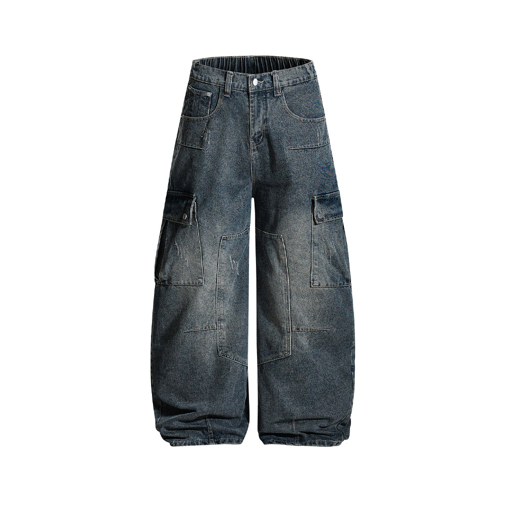 Distressed multi-pocket jeans