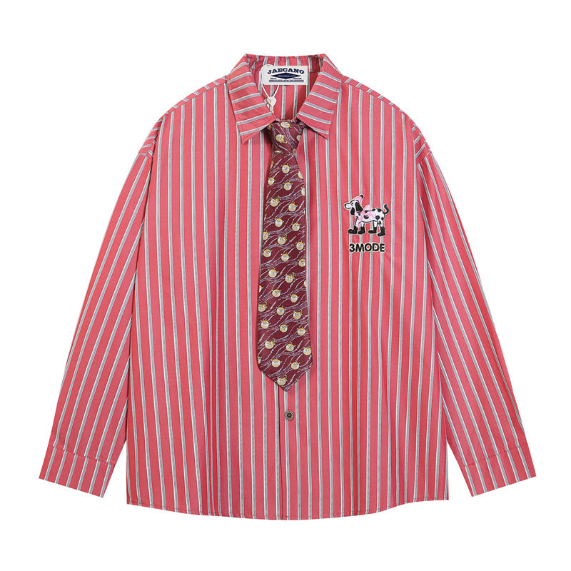 Dalmatian embroidered tie striped shirt