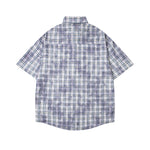 休閑格子短袖襯衫
