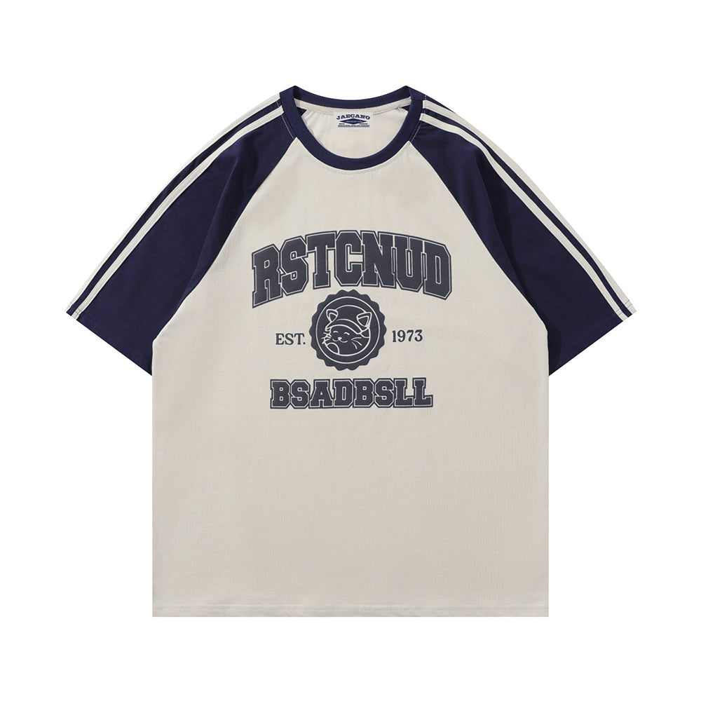 American retro raglan sleeves with contrasting color short sleeves