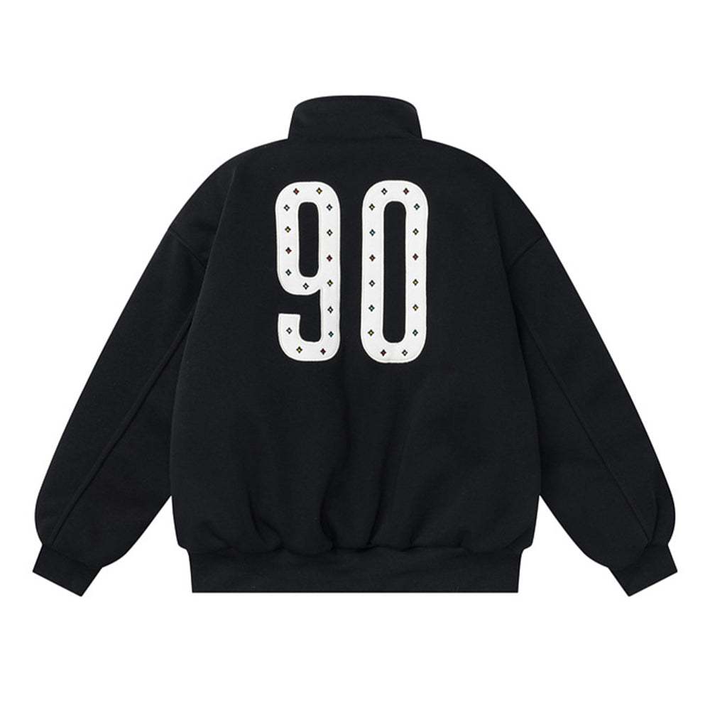 Embroidered striped stand-up collar coat